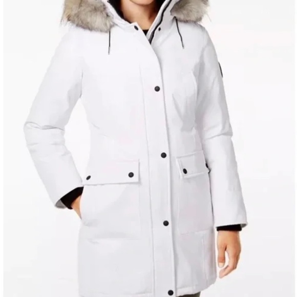 Calvin Klein Performance White Puffer Parka Jacket with Removable Faux Fur Hood - Picture 3 of 6